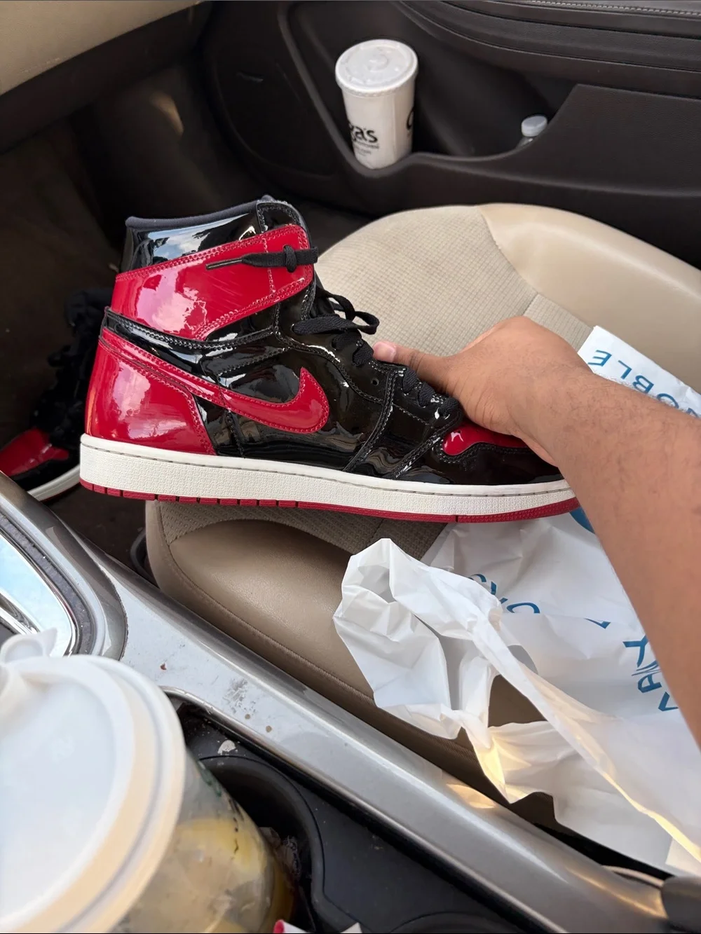 Jordan Men's High-Top Sneakers in Black & Red Patent Leather